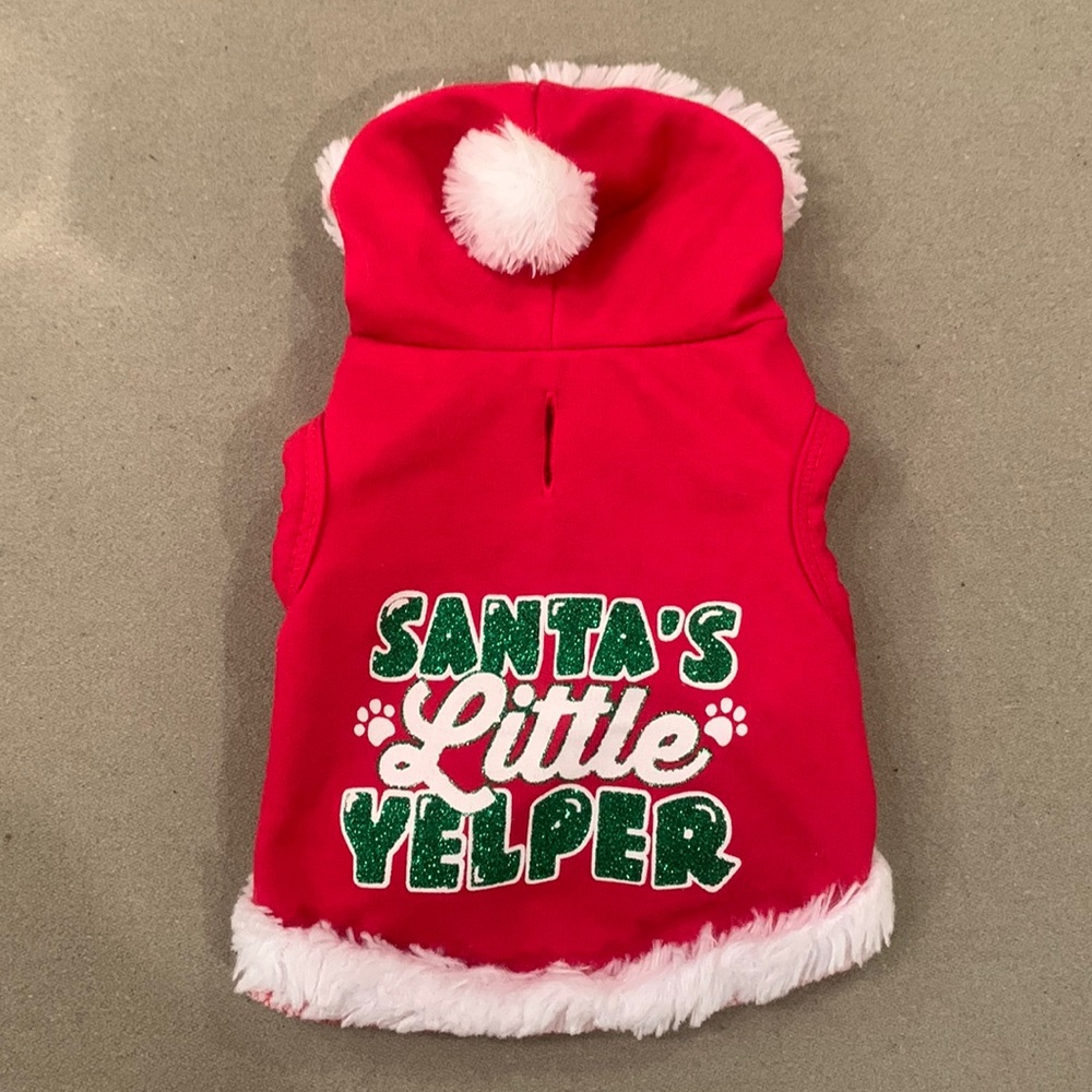 Santa’s Little Yelper Hooded Dog Christmas Shirt Coat Jacket XXS Sparkly Glitter